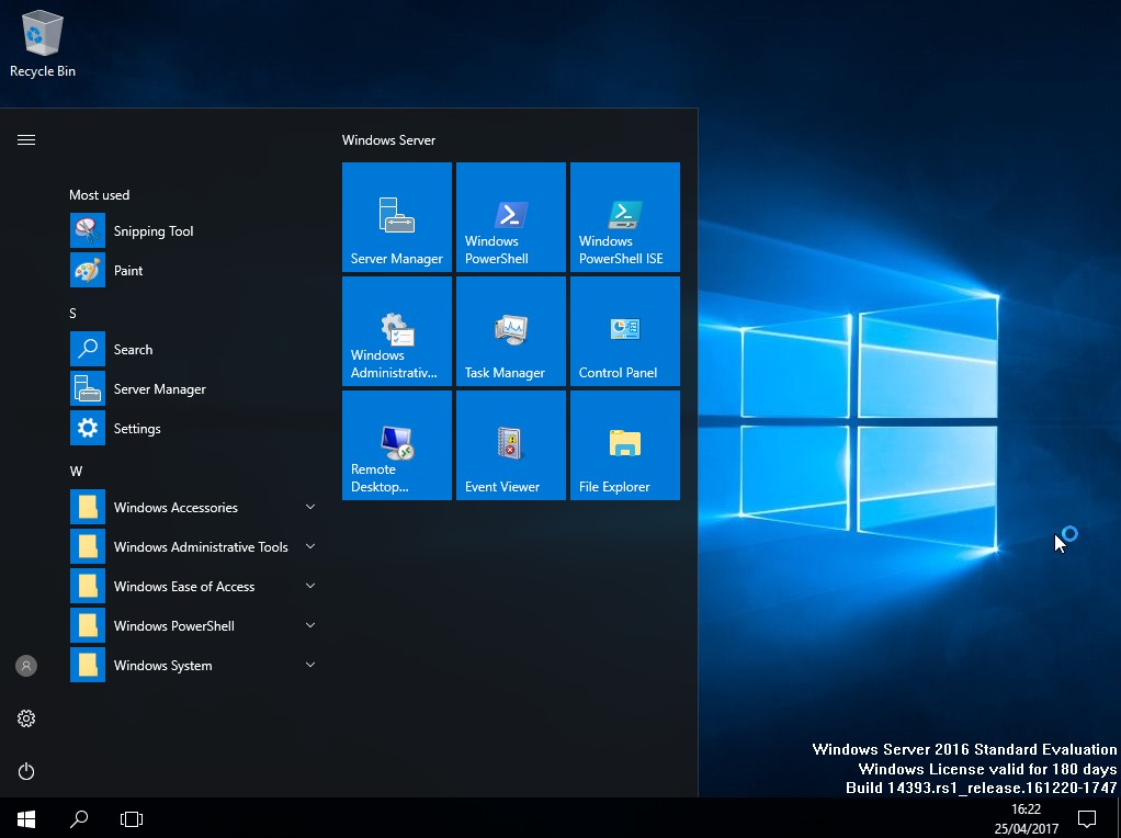 Windows Server 2016 Desktop