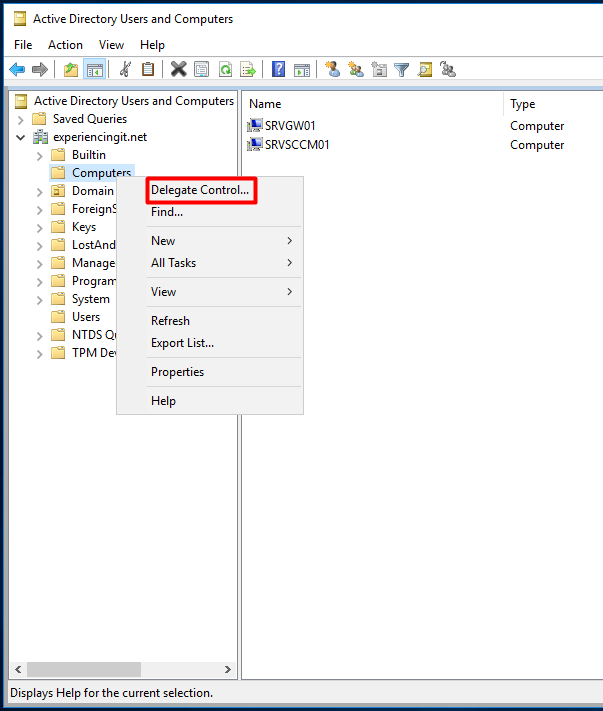 Delegate Control in Active Directory