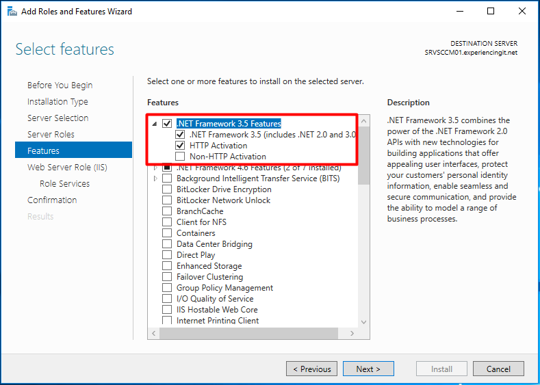 SCCM Install Windows Features