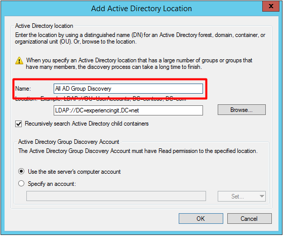 SCCM AD Group DIscovery