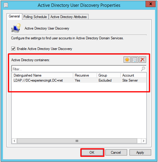 SCCM AD User Discovery