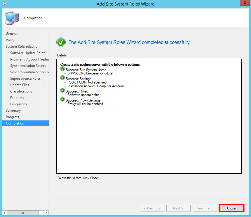 Add SCCM SUP (Software Update Point) Role