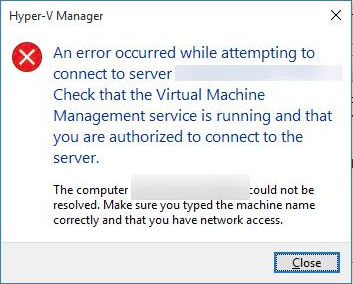 Hyper-V Rermote Management connection error May 2018