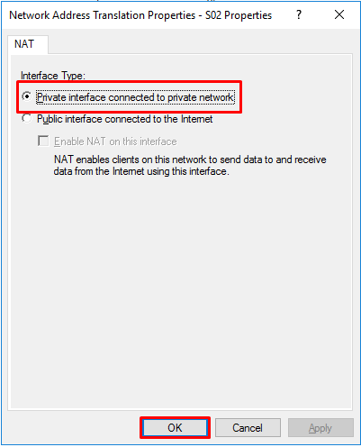 LAN Routing and NAT with Windows Server 2016 - RRAS Setup add NAT interface