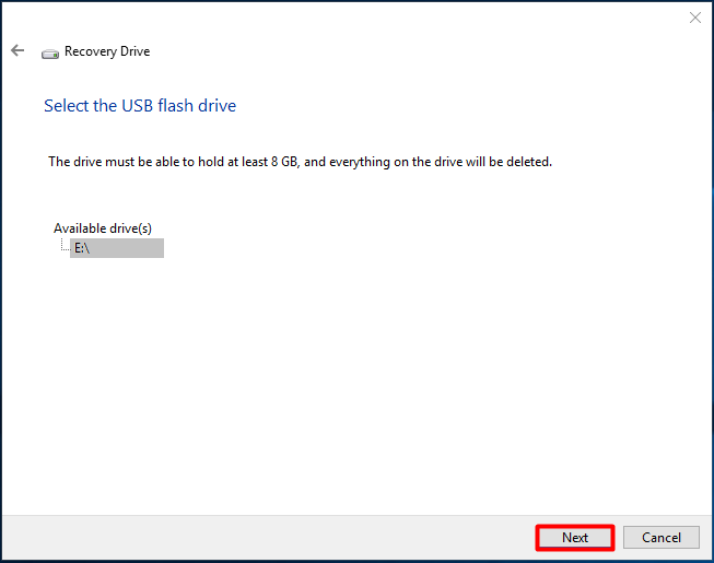 Create Windows 10 USB recovery Drive