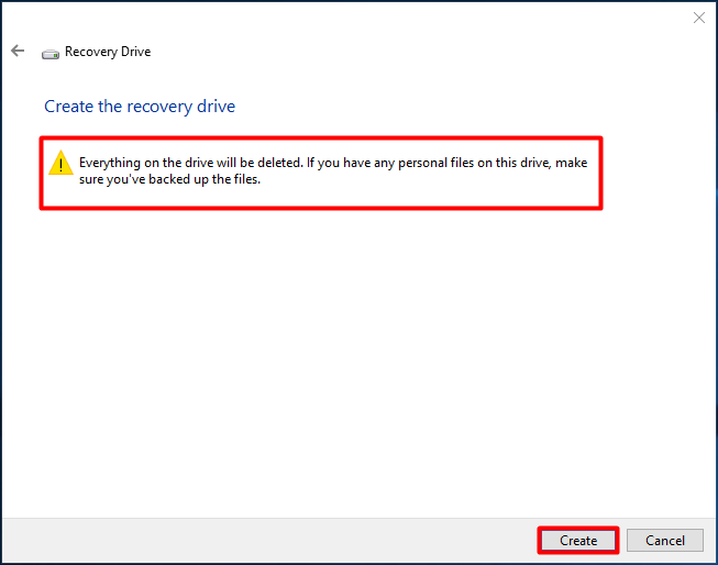 Create Windows 10 USB recovery Drive