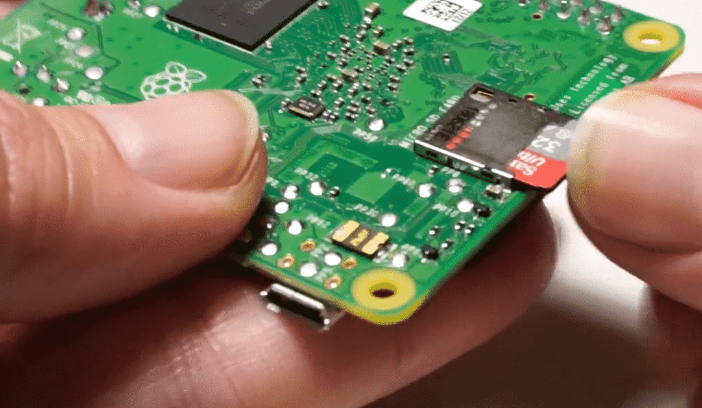 insert SD card Raspberry Pi